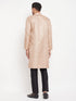 Vastramay Men's Beige Matka Silk Kurta and Black Pant Style Pyjama Set